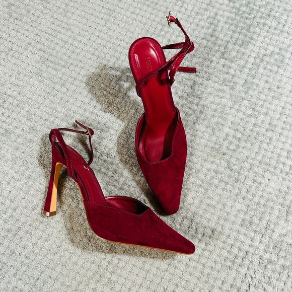 forever 21 maroon pointed toe faux suede strappy closed toe pumps 7 - Picture 1 of 5